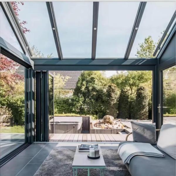 Puertas de patio exteriores plegables de aluminio y vidrio de alta calidad con excelente resistencia a la corrosión