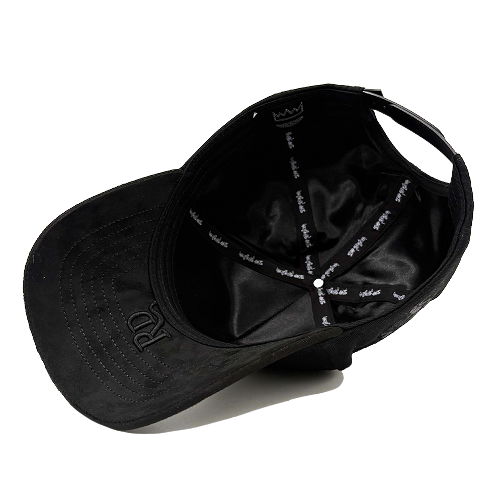 3D Embroidery Black On Black Baseball Caps Fire Flame Suede Visor Premium Angel Embroider Metal Tag Silk Lined