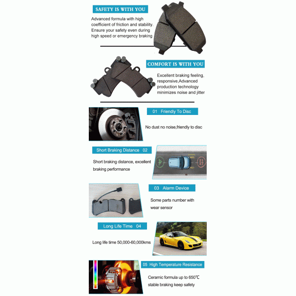 Wear Resistance 60000km Friction 0.45 Ceramic Car Brake Pads