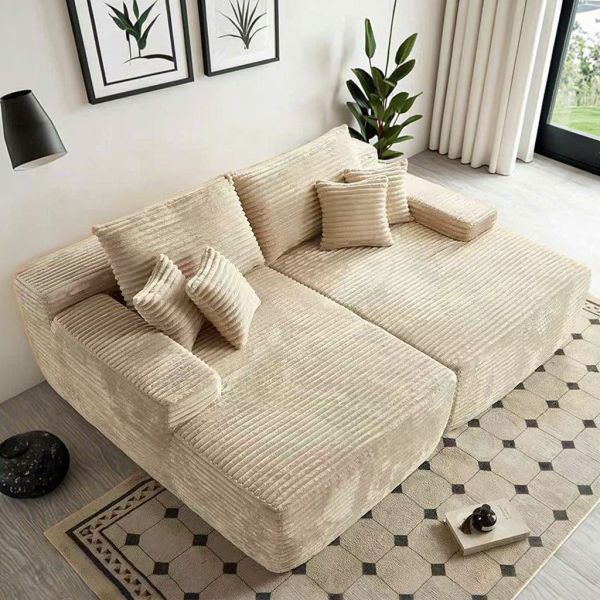 Living Room Modular Sectional Corduroy Sofa Bed Plush Vacuum-Packed Compressed Sofa Couch Frameless Sofa for Apartment Villa