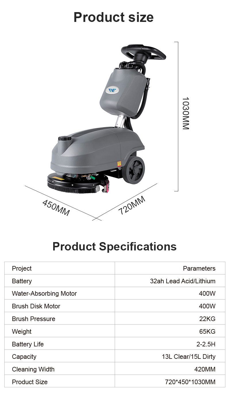 Compact Flooring Cleaning Machine Battery Powered Floor Scrubber Machine Brush Cleaner Machine