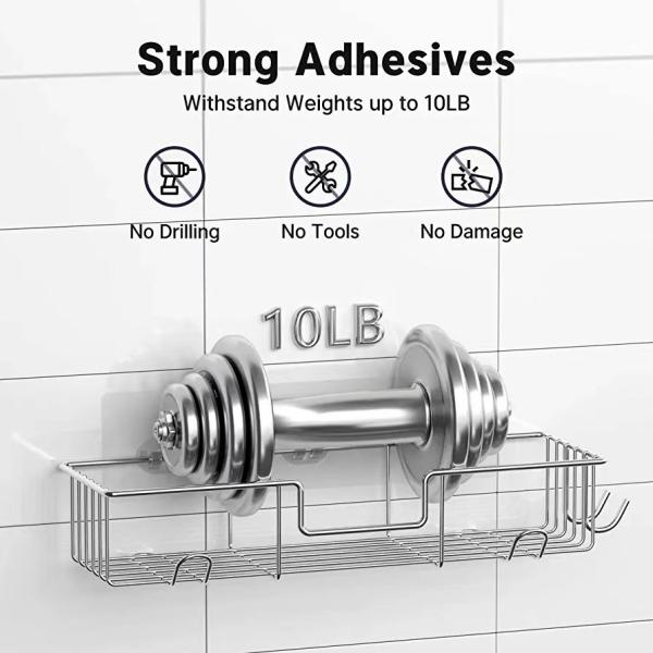 No Drilling Adhesive Rustproof Stainless Steel Shower Organizer for Bathroom
