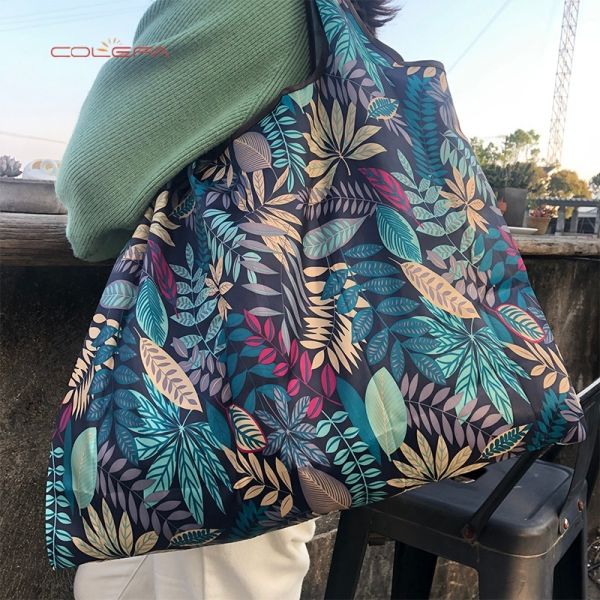 210D Oxford Portable Eco-Friendly Grocery Shopping Bag Lightweight Waterproof Shoulder Tote Large Capacity Foldable Shopping Bag