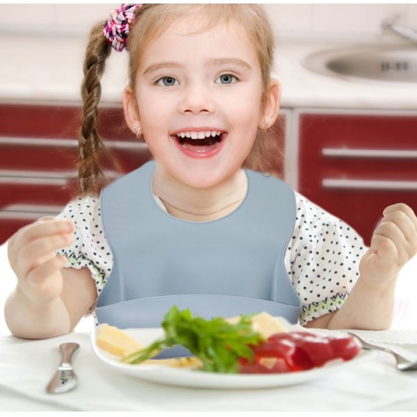 Antibacterial Toddler silicone scoop bib Waterproof Feeding Bibs With Crumb Catcher