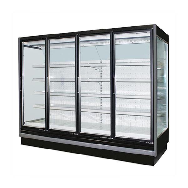 Customized Multideck Sliding/Hinged Glass Door Display  Cabinet with Frameless Double Glazed Anti-Fog Glass Doors