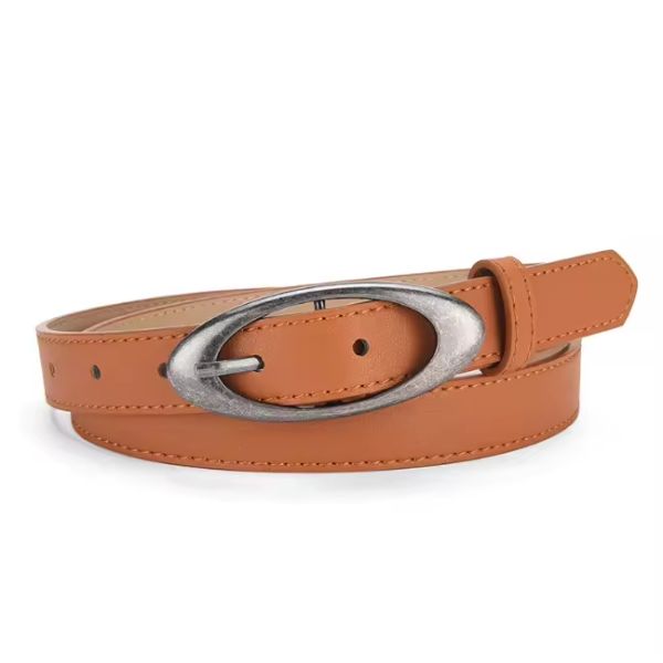 Wholesale Designer Women's Casual All-Match PU Leather Belt Oval Alloy Pin Buckle Western Style