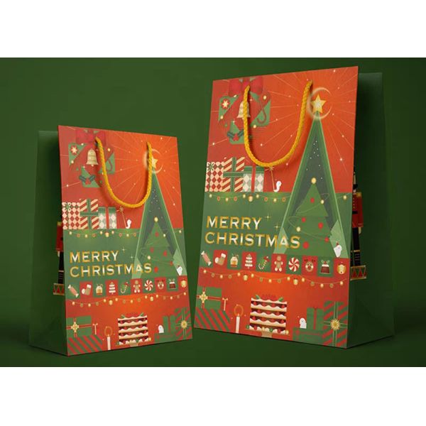 Printed CCNB Christmas Paper Bags For Xmas Eve Gift Takeaway