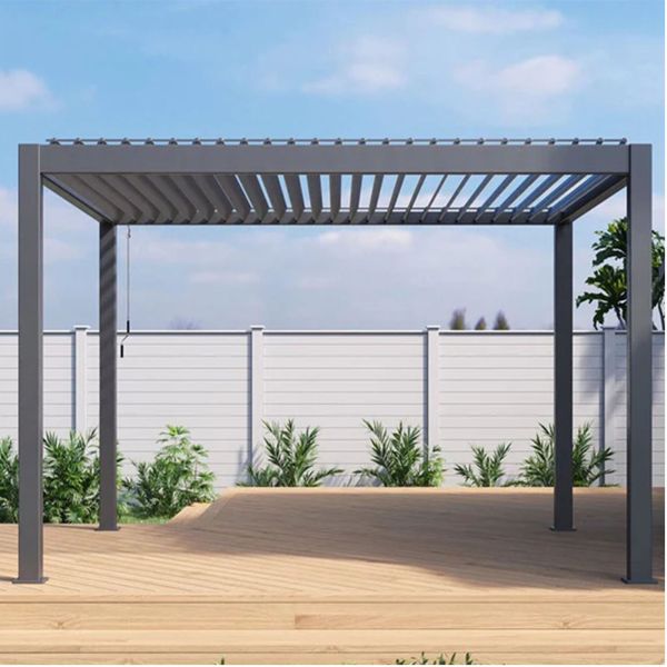 Smart Outdoor Lounge Pavilion with Aluminium Alloy Electric Louver Turning Control