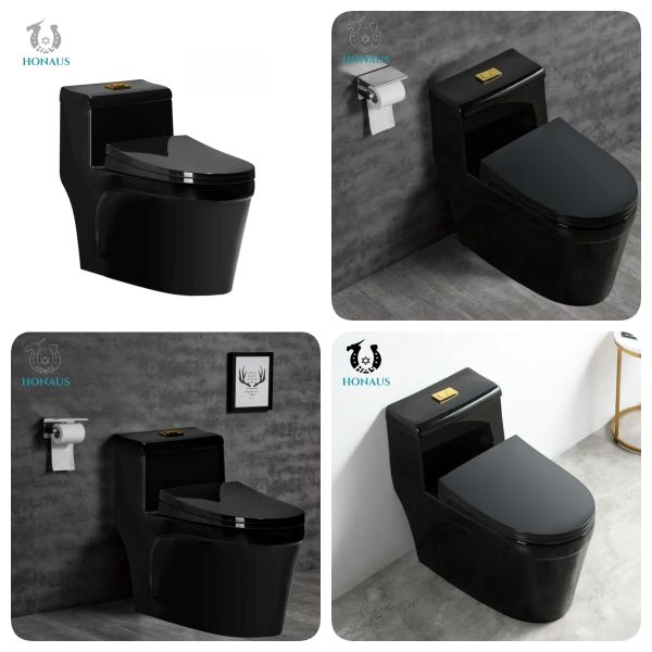 ISO Anti Blocking Black One Piece Toilet Bowl Single Piece Western Commode