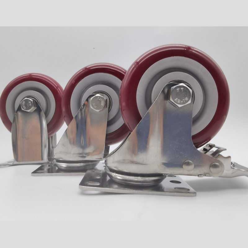 Stainless Steel Castors PU Polyurethane Medium-Duty Single 3 Inches Ball Casters For Bakery Racks