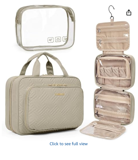 BAGSMART Toiletry Bag Hanging Travel Makeup Organizer with TSA Approved Transparent Cosmetic Bag Makeup Bag for Full Sized Toiletries, Medium-Black