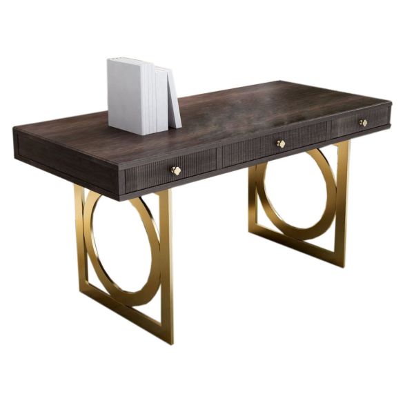 XT-8902 Light luxury stainless steel furniture study room desk with Solid wood bookcase cabinets