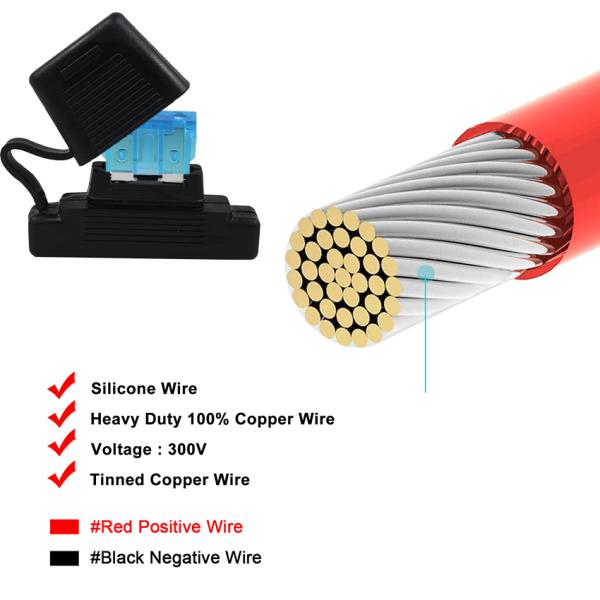 20A Inline Blade Fuse Holder with 12 AWG Wire for Automotive