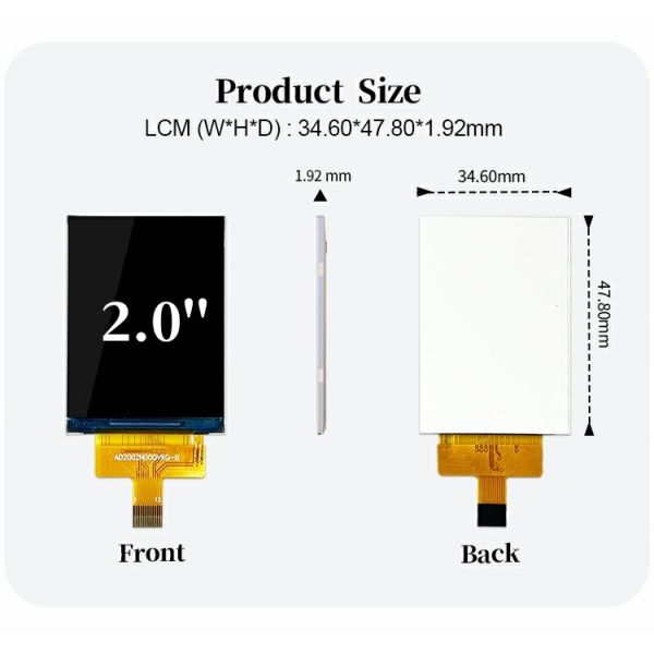 Polcd Customizable 2 Inch 240x320 TFT LCD Module with SPI Interface IPS Color Display Panel
