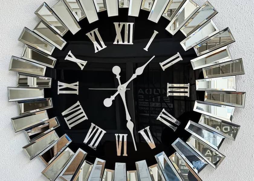 Elegant Silver Mirror Wall Clock with Silent Movement and Customizable Design