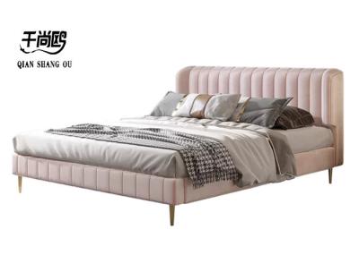 Soft Pink Tufted Bed , Double Fabric Upholstered King Size Bed