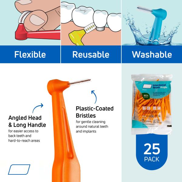 Interdental Brush Angle Size 1 25Pack 0.45mm Extra Small Gaps Orange Plaque Reduction