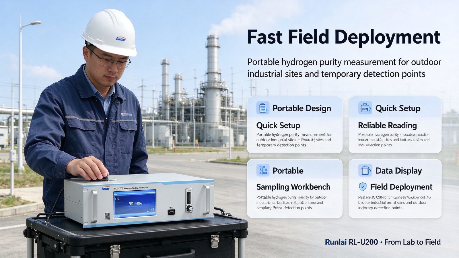 High Accuracy Hydrogen Analyzer H2 Gas Detector Metal Construction For Petrochemical Power Plant