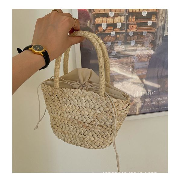 Handled Style Fashion Women's Large Capacity Beach Straw Handbag Woven Knitted Crochet Tote Polyester