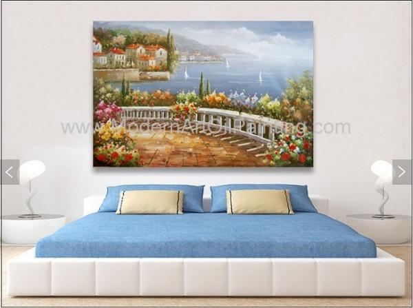 Pintura a óleo mediterrânea da paisagem de Itália da pintura a óleo do litoral para a decoração da parede