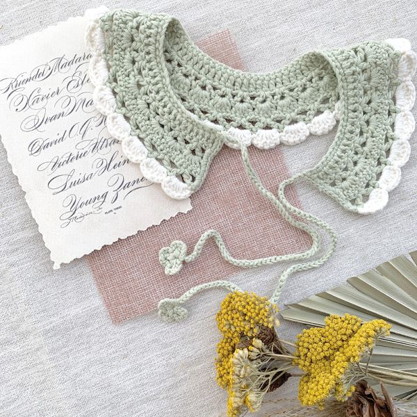 Y-F Hand Crochet Baby Girls Lotus Ruffle Lace Doll Neck Fake Collar for Girls