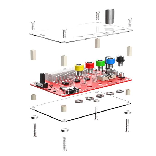 ATX Power Supply Breakout Board and Acrylic Case Kit with ADJ Adjustable Voltage Knob