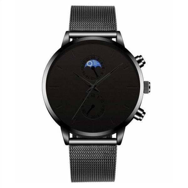 Electroplated Stainless Steel Quartz Wrist Watch Moonphase 3ATM 3eyes 6hands