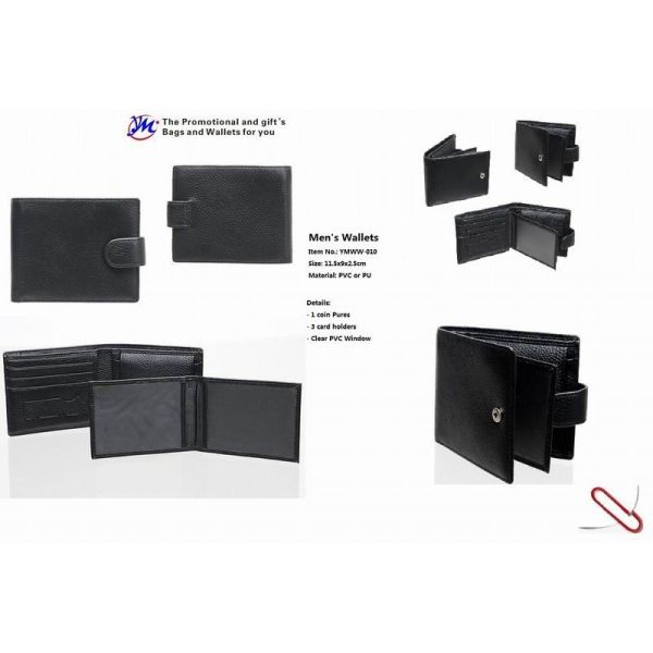 Lychee Grain PVC Stylish Leather Wallet Black Color 9*12cm For Men