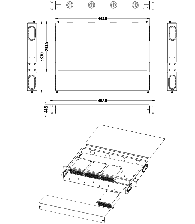 19 Inch 1U 96 Core 4 Pieces Module Box MPO Patch Panel ODF with Default Standard Wire Sequence LC Metal Rack Mounted