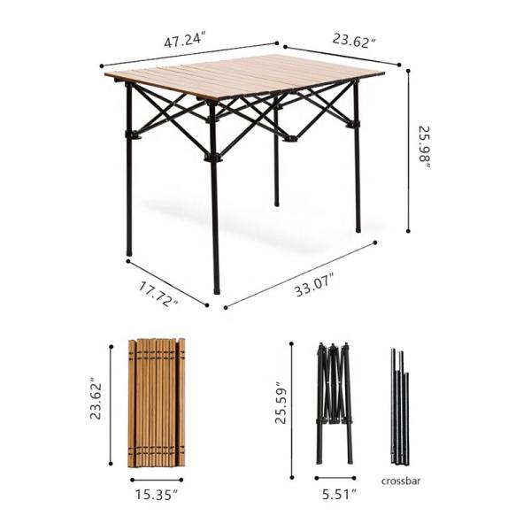 6kg Aluminum Folding Camping Table 120x60cm Wood Grain