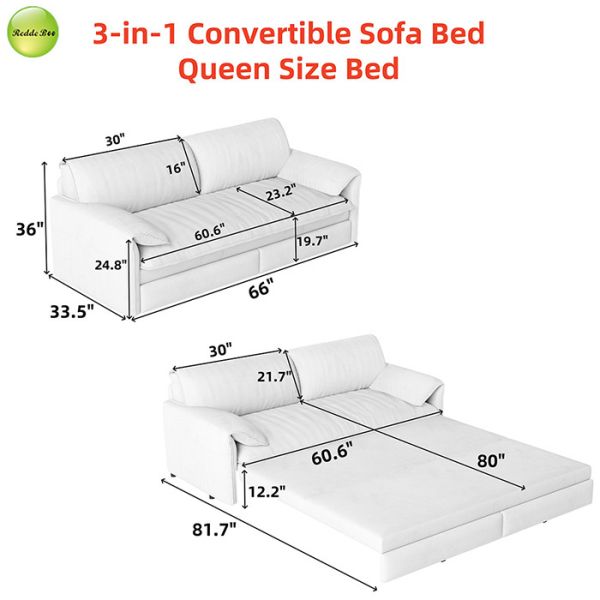 Modern Velvet Foldable Sofa Bed with 3-in-1 Convertible Design and Queen-size Sleeper Function