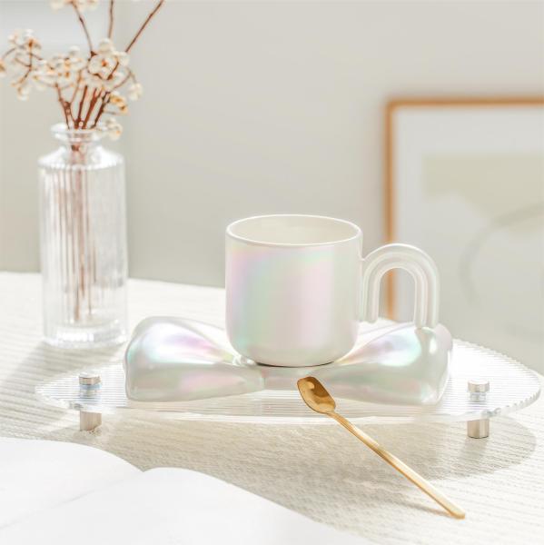 Stylish and Functional Ceramic Cups with U-Shaped Handles and Electroplated Pearlescent Glaze Perfect for Home or Office
