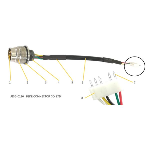 AISG RET Cables AISG Rear Panel Mounting Male Contacts To 5 Pins Crimp Terminal