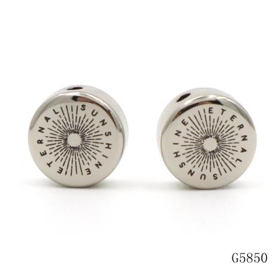 12mm Zinc Alloy Metal Flat Round Beads With Black Laser Logo For Bracelet
