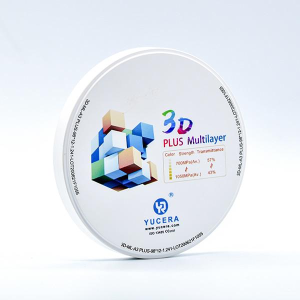disco 1500 Multilayer da zircônia 43% do ℃ 900MPA Multilayer de 3D