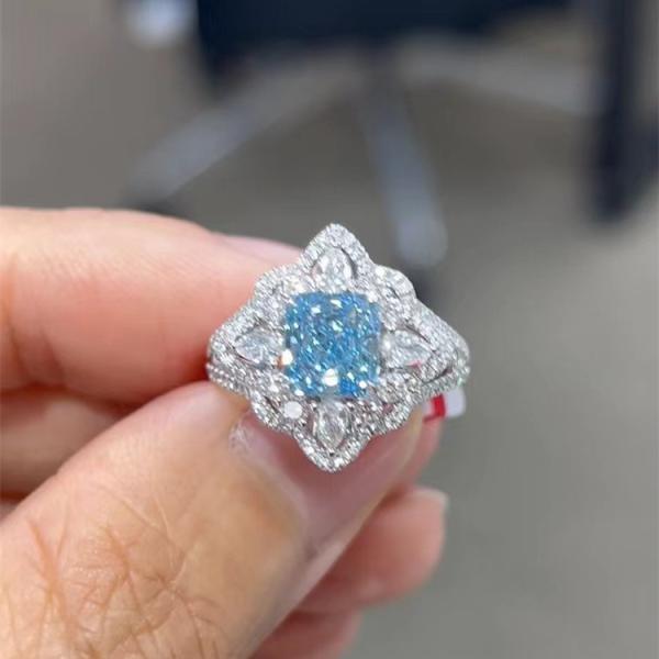 Anel de noivado azul sintético do corte do coxim de Diamond Jewelry VVS do laboratório
