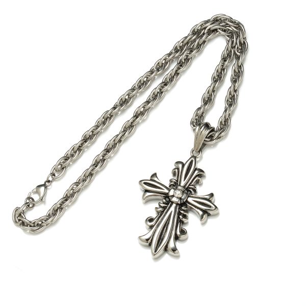 Punk style fashion necklace stainless flower cross pendant necklace