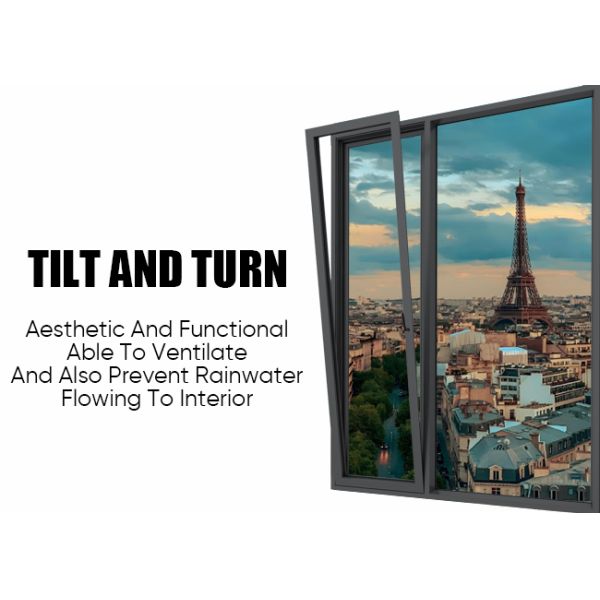 Energy Saving Thermal Insulation Aluminium Tilt And Turn Windows Multi Functions