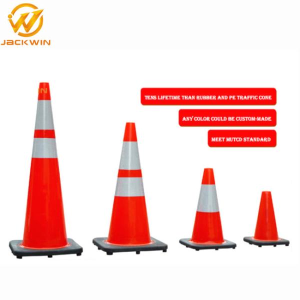 28 Inch Orange Pvc Traffic Safety Cones With Reflective Collar , Flexible Rubber Base