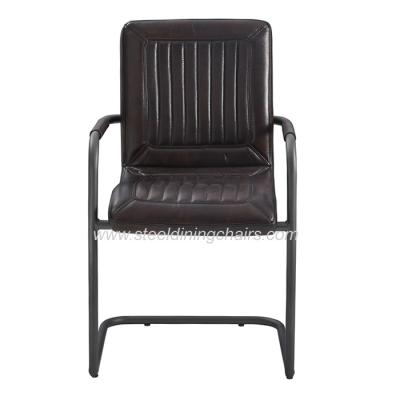 Brown Faux Leather 45CM 82CM Bronze Metal Upholstered Dining Chair