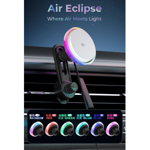 Cargador inalámbrico para coche con textura de cristal, ventilador de refrigeración y luz de cielo estrellado para soporte de cargador de iPhone