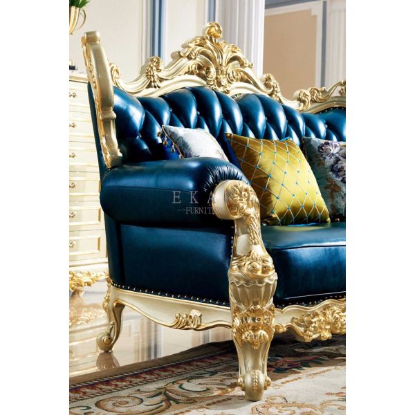 Wooden Frame Italian Leather Luxury Sofa Set