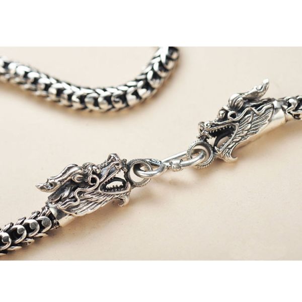 Mens Retro Vintage Dragon Sterling Silver Chain Necklace 24 inches (041558)