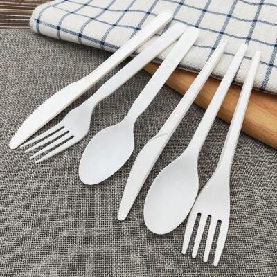 Wholesale Set Of Biodegradable CPLA Disposable Cutlery Composed Of Knife Fork Spoon For Parties Paper Wrapped Tableware