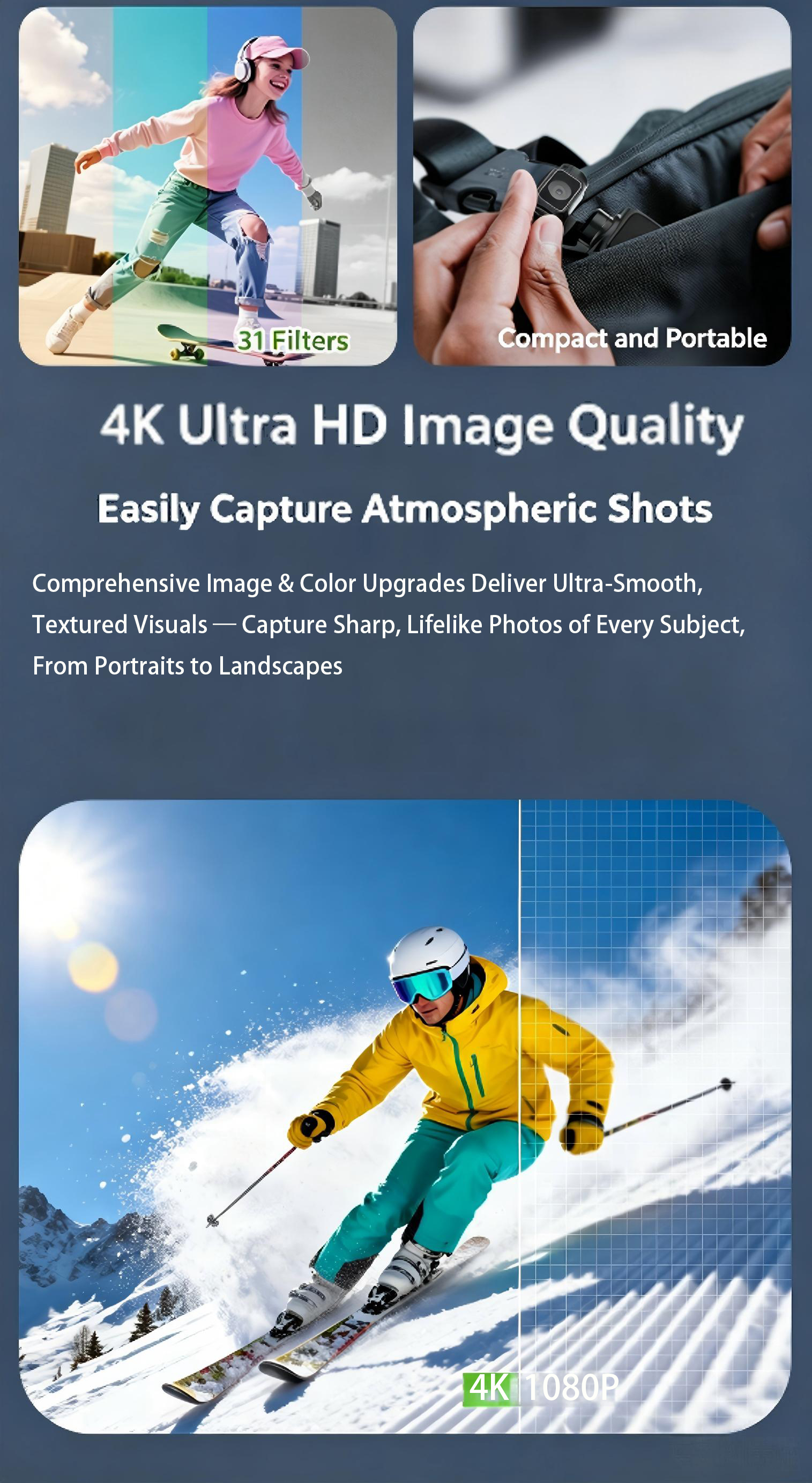 DLC M105 4K Ultra HD Gimbal Camera 330 Auto Rotation 18X Zoom 1.7 Inch Touchscreen WiFi 31 Filters Travel Sports Vlogging