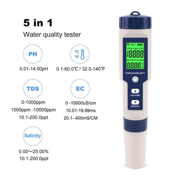 Tds Meter Digital Water Tester 5 in 1 Multi Parameter Water Quality Tester for Drinking