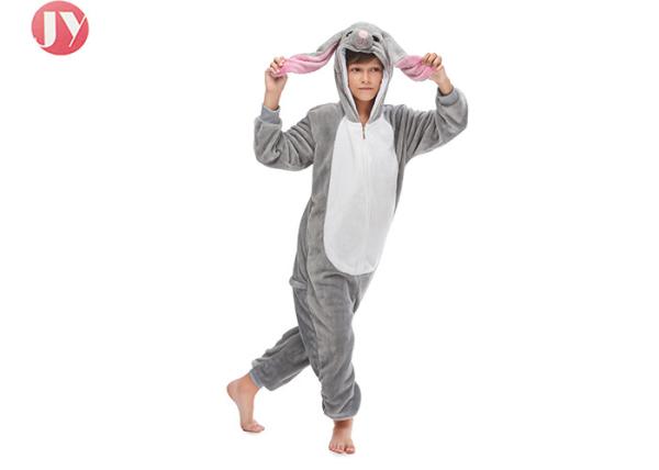 Wholesale warm fluffy Flannel Gray rabbit with long ears Onesie Pajamas costume For Kids