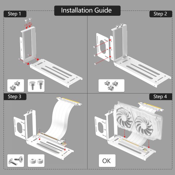 White Vertical GPU Bracket for High Speed PCI-E 4.0 16X Graphics Cards with 24cm Extension