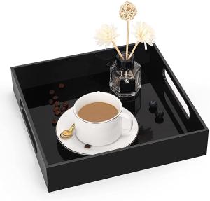 Clear Acrylic Serving Tray With Handles Black Personalized