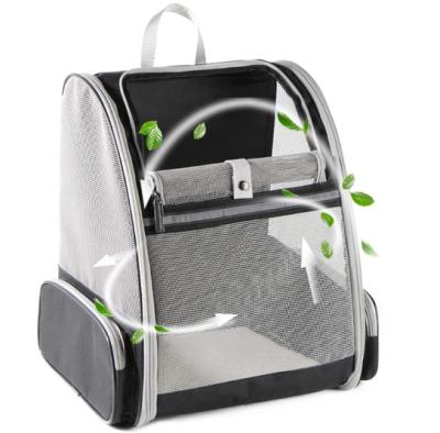 Pet backpack with blinds, suitable for small cats and dogs. It features a ventilation design, a safety strap, a snap support, foldable feature, and is specifically designed for travel, hiking,